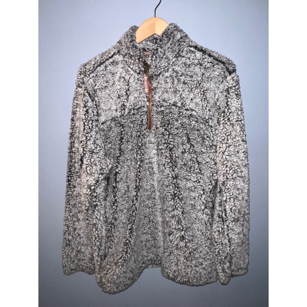 Alpine Sherpa Mens Grey White Quarter Zip Fleece Pullover Jacket Size Medium